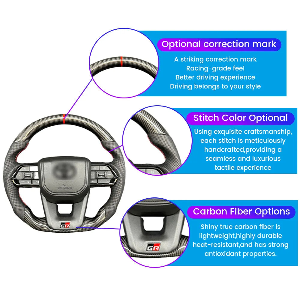 Carbon Fiber Steering Wheel For Toyota GT 86 FORTUNER FJ Cruiser HIACE LC70/76/79 Land Cruiser CROWN ALPHARD VELLFIRE HILUX