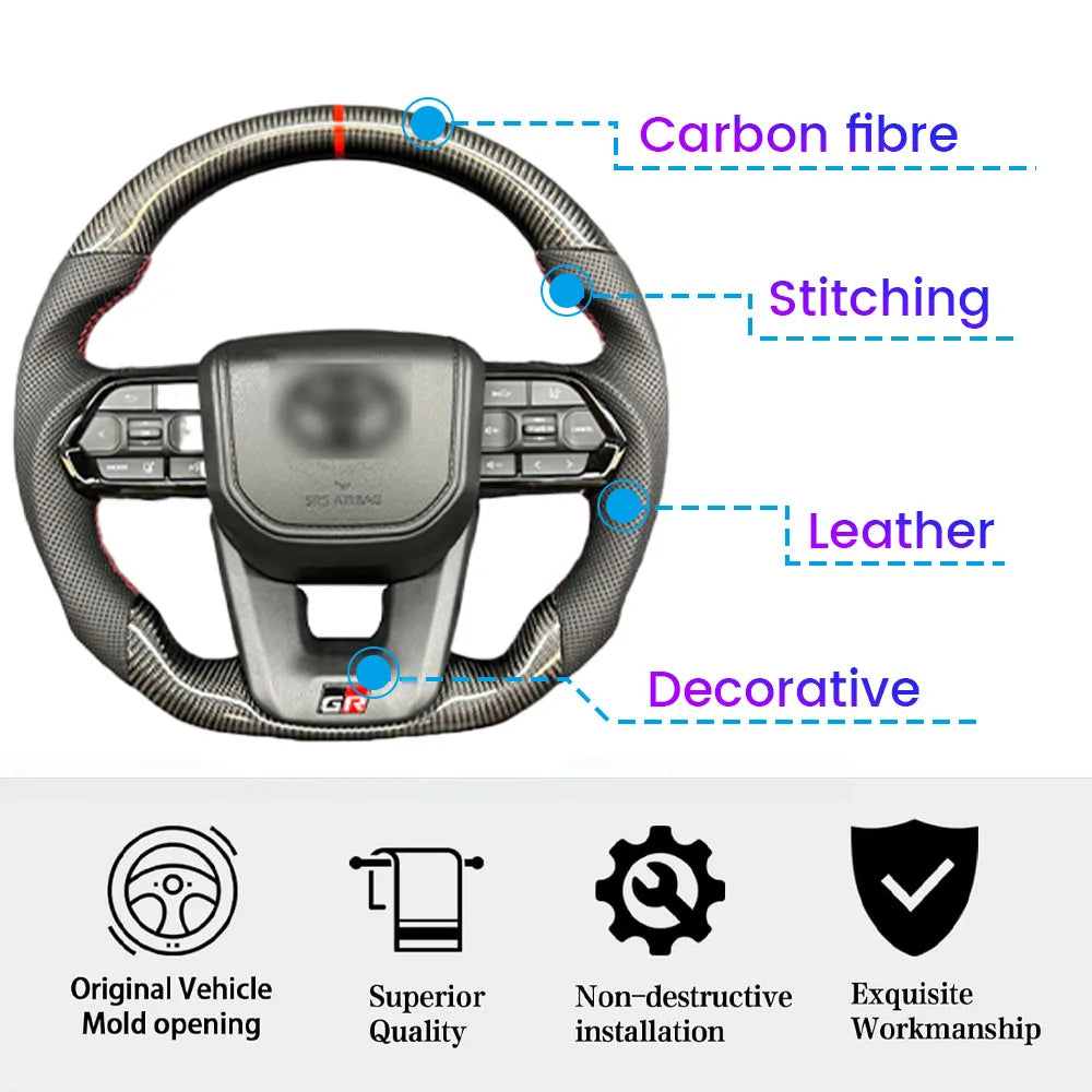Carbon Fiber Steering Wheel For Toyota GT 86 FORTUNER FJ Cruiser HIACE LC70/76/79 Land Cruiser CROWN ALPHARD VELLFIRE HILUX